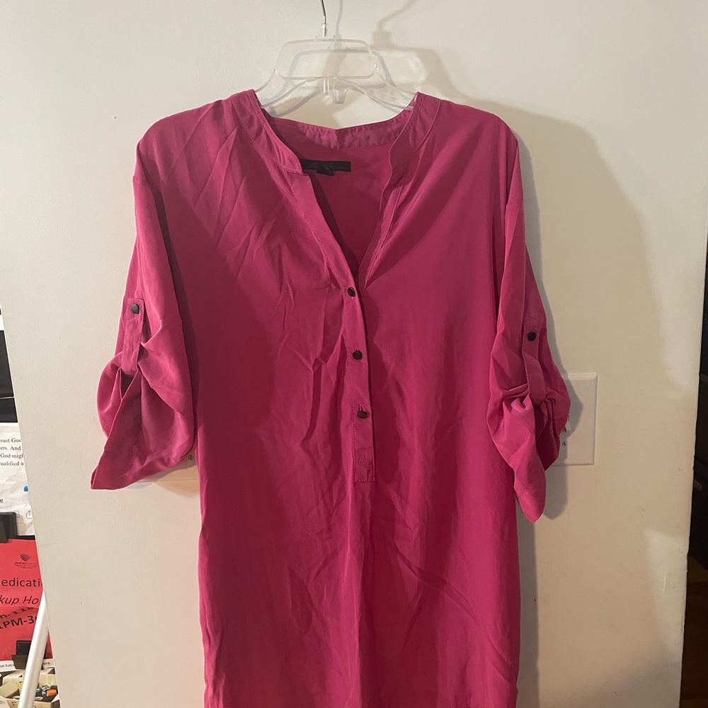 Women's Fuchsia Roll-Sleeve Tunic Top Size M